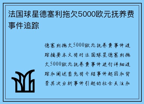 法国球星德塞利拖欠5000欧元抚养费事件追踪
